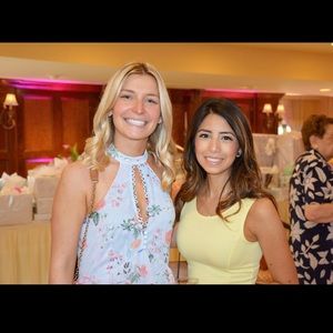 Express baby blue floral halter ruffle dress